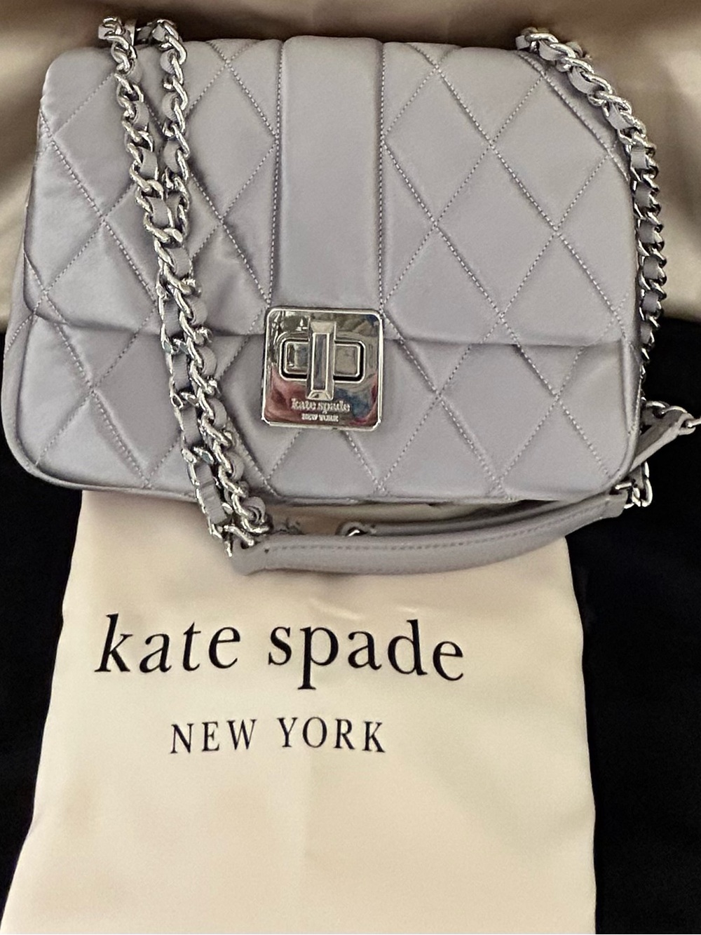 Quilted Satin Kate Spade In Gravel with Chain Crossbody Bag